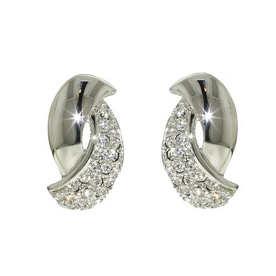Finesse Rhodium plated Swarovski curve clip earrings